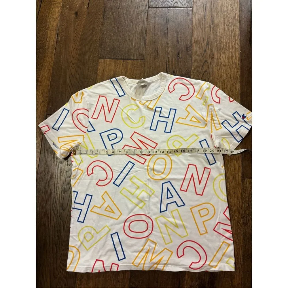 Champion heritage all over print logo letters tshirt rainbow L - Picture 6 of 7